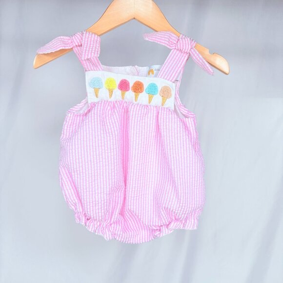 Baby Girls Seersucker Pastel Ice Cream Cone Bubble Romper Outfit 3m / 6m - Picture 9 of 9